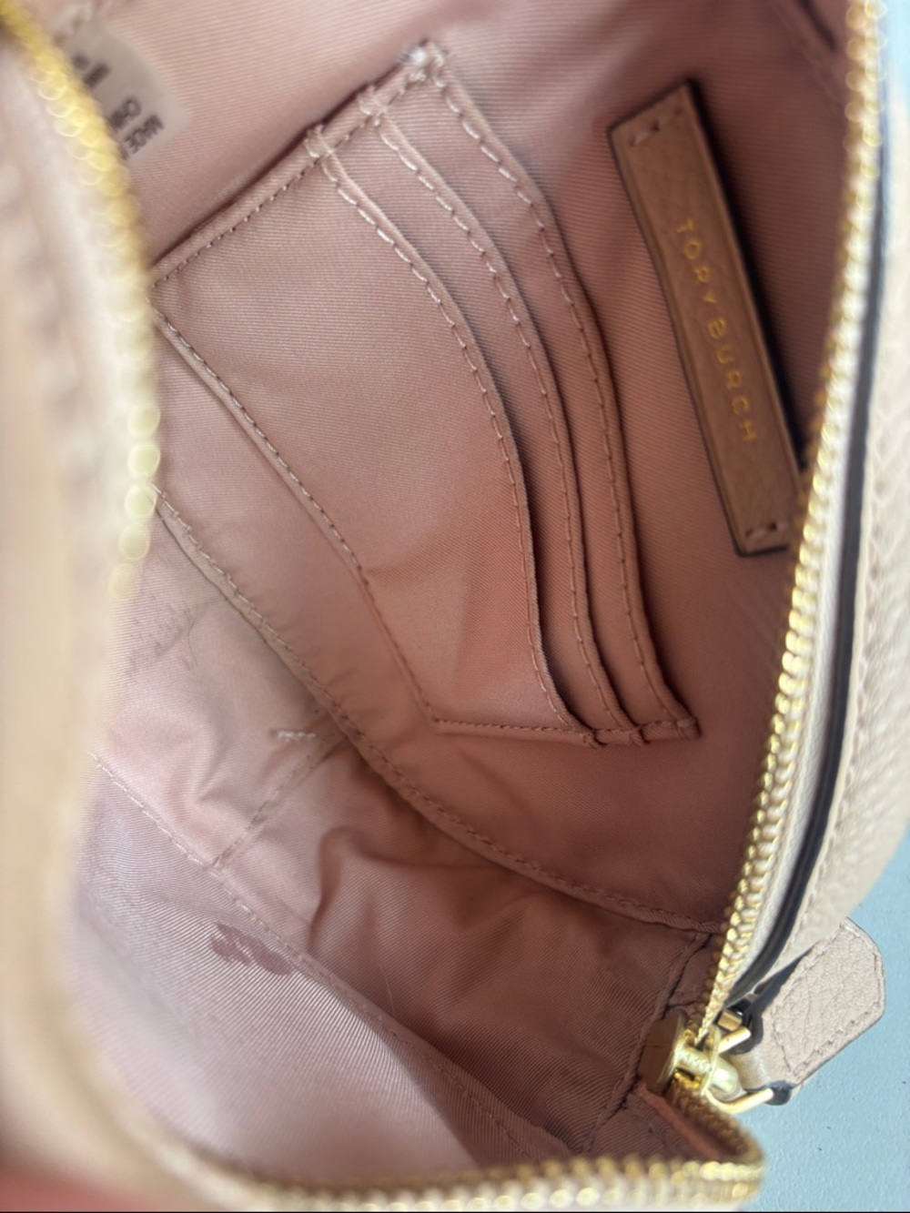 Tory Burch McGraw Blush Beige Pebbled Leather Tassel Crossbody - Picture 9 of 10